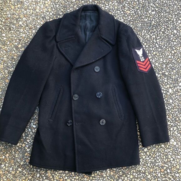 #P12 Vintage 1950’s US Navy Naval Military midnight blue pea coat 36 excellent - Picture 6 of 6